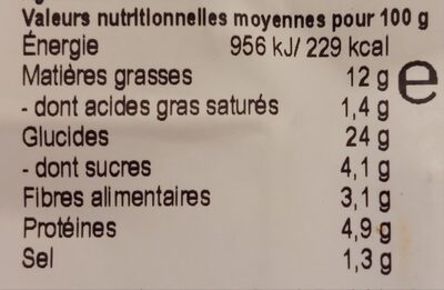Sticks Toscans nutrition facts table