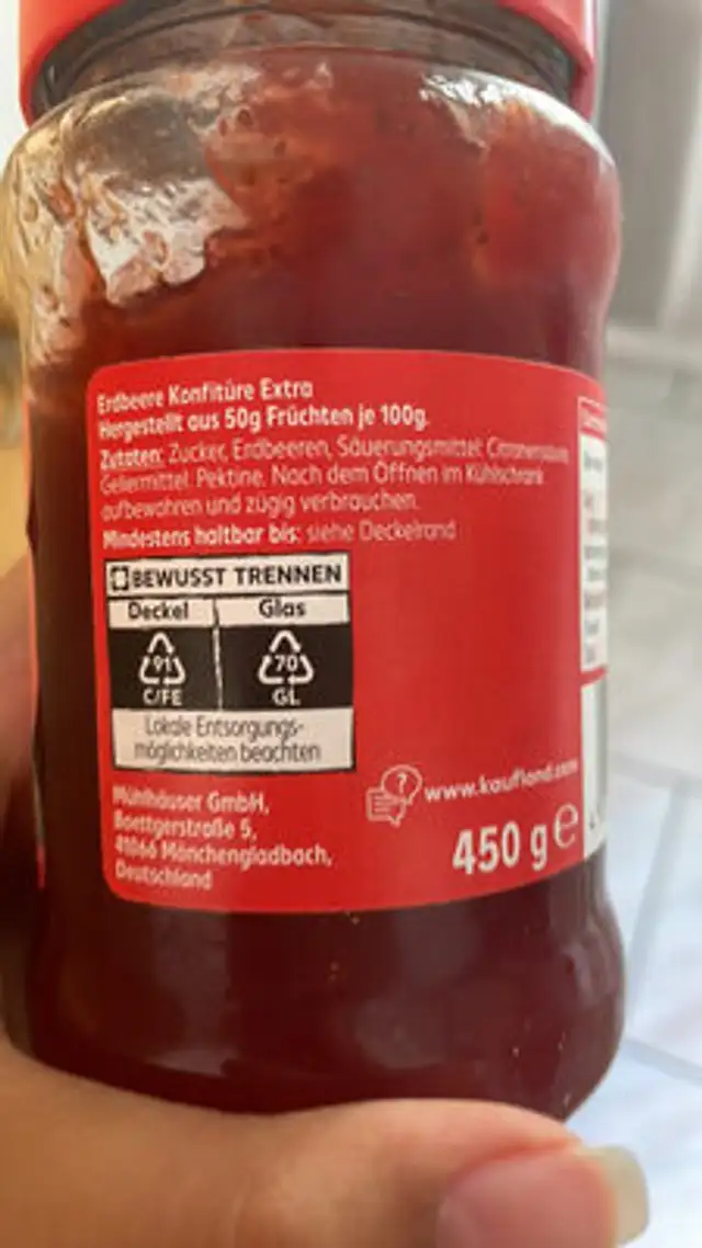 Konfitüre extra Erdbeeren ingredients label