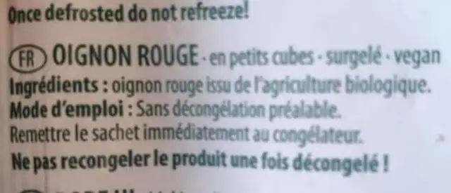 Rote Zwiebel . Red Onion ingredients label