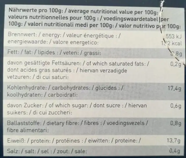 Kabeljau Filets Mit Bio-panade nutrition facts table