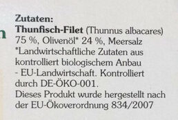 Heller Thunfisch, ganze Filetstücke, in Bio-Olivenöl ingredients label