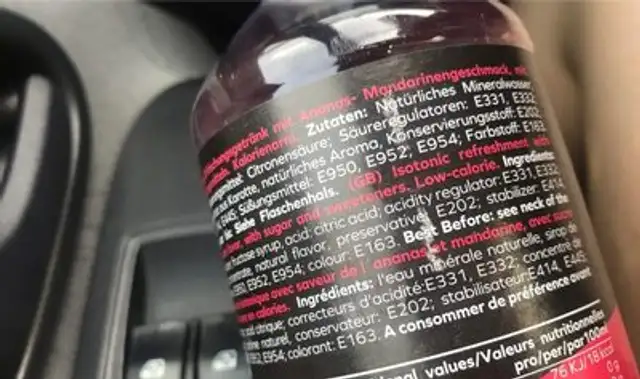 Boison isotonique ingredients label
