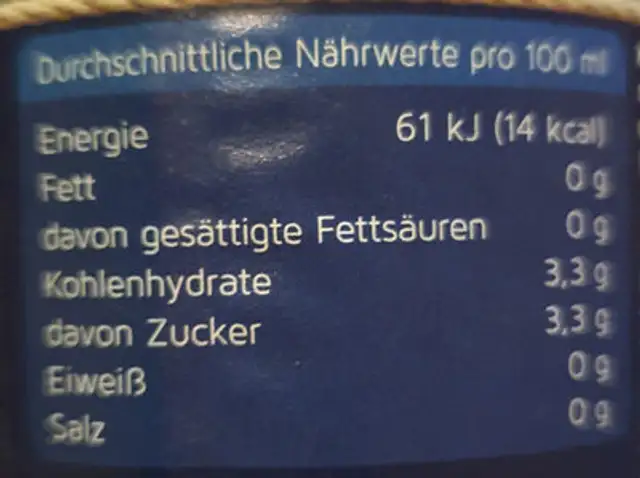 Küstengold Wasser + Frucht Apfel-Rhabarbergeschmack nutrition facts table