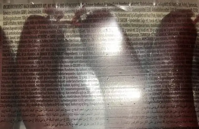 Sucuk ingredients label