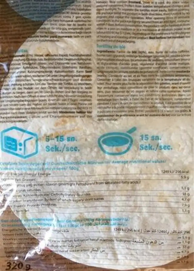 Dürüm Tortilla nutrition facts table