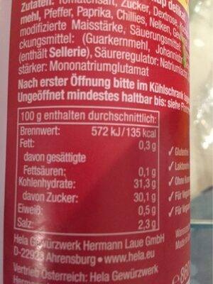 Curry Gewürz Ketchup nutrition facts table