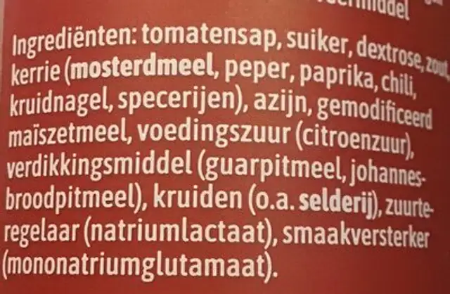 Curry ingredients label