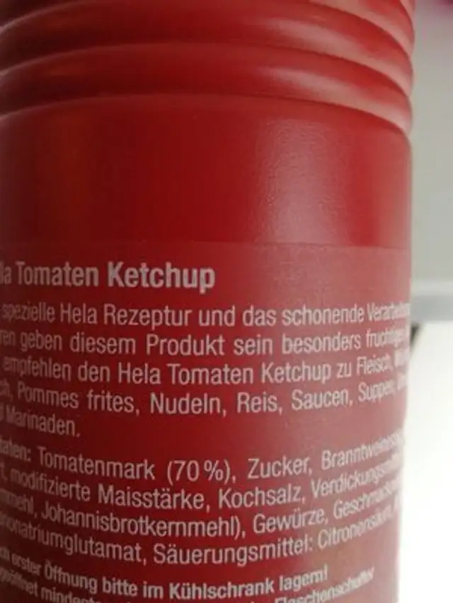 Hela Tomatenketchup 800ml ingredients label