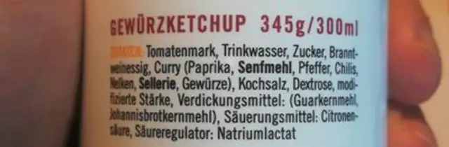 Gewürzketchup ingredients label