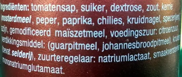 Kruidenketchup ingredients label