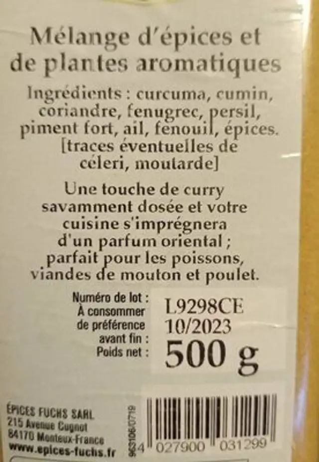 Radouane nutrition facts table
