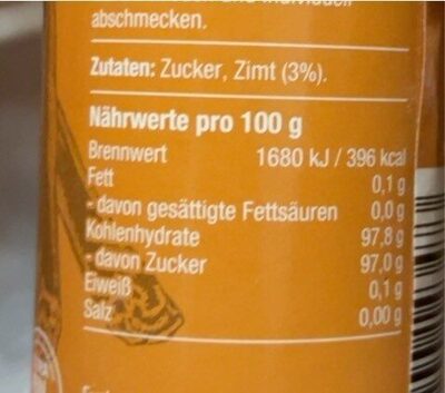 Zimt zucker nutrition facts table