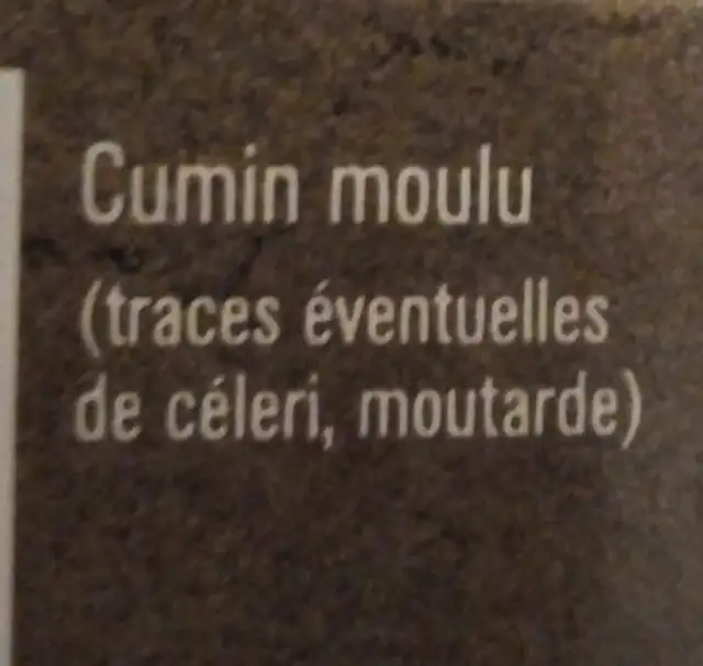 Cumin ingredients label
