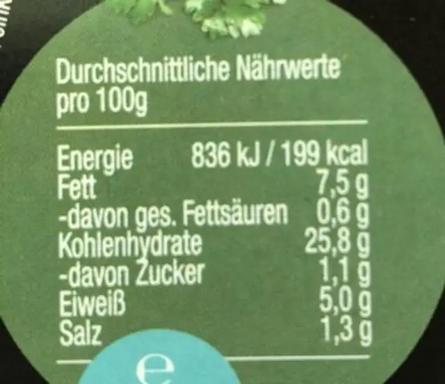 Bulgursalat nutrition facts table