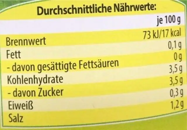Gurken Sticks nutrition facts table