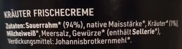 Kräuter Frischecreme ingredients label