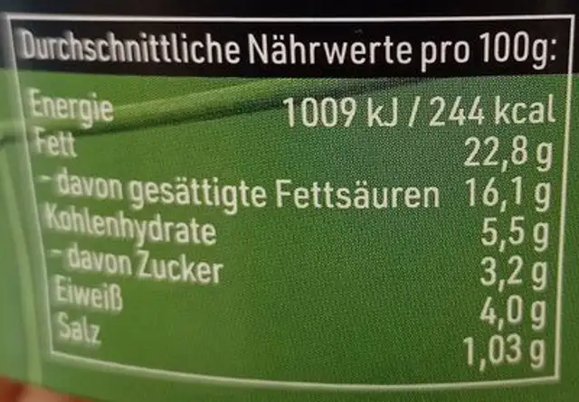 Kräuter Frischecreme nutrition facts table
