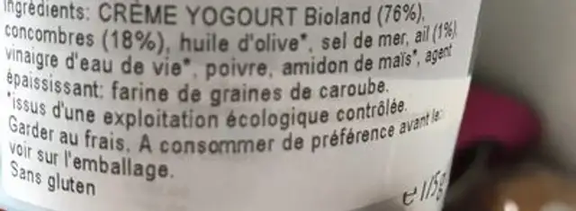 Zaziki ingredients label
