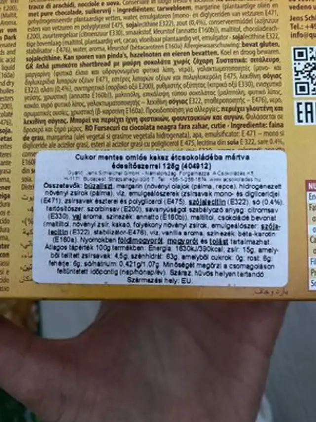 Shortbread cookies ingredients label