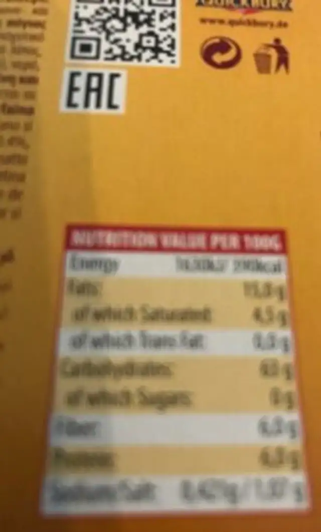 Shortbread cookies nutrition facts table