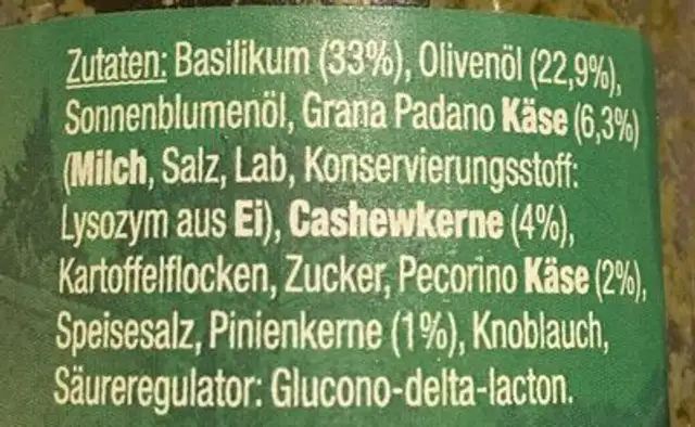 Casa Romantica Pesto Alla Genovese ingredients label