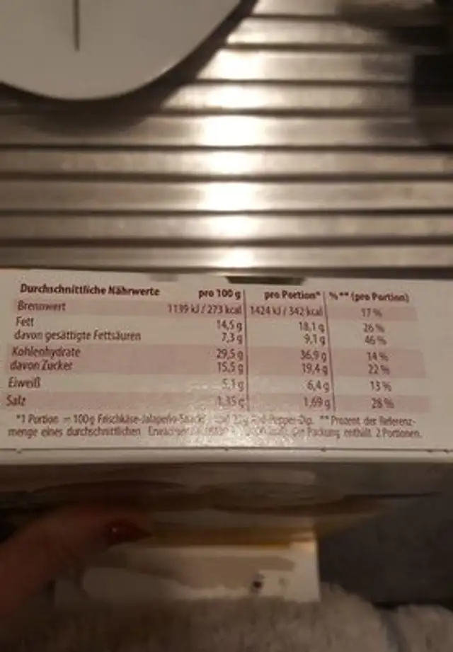 Frischkäse Jalapenos Snack nutrition facts table