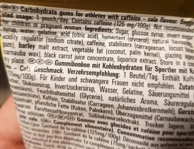 Powerbar Powergel Shots ingredients label