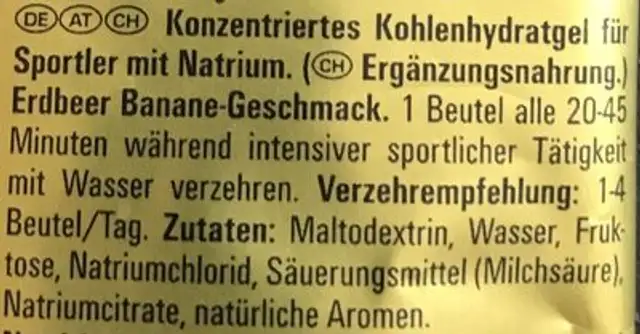 Powerbar Gel, Erdbeere-banane, 6 X ingredients label