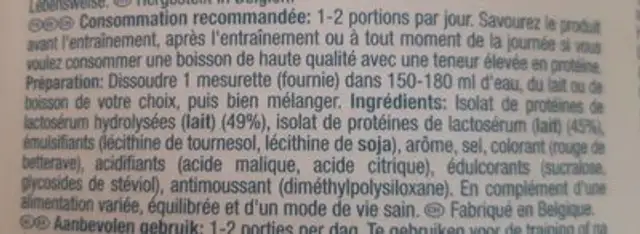 Iso100 ingredients label