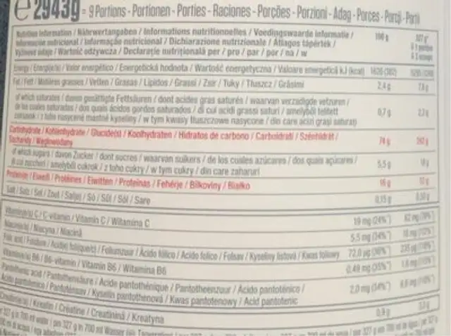 Super mass gainer nutrition facts table