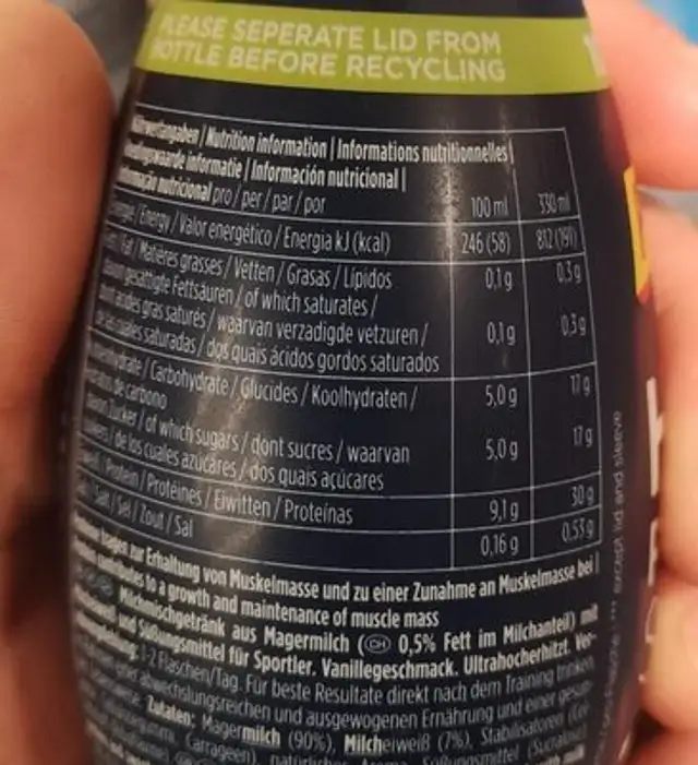 High protein shake nutrition facts table