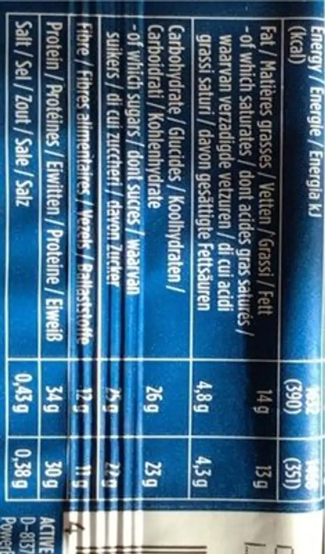Peanut Chocolate Flavour nutrition facts table