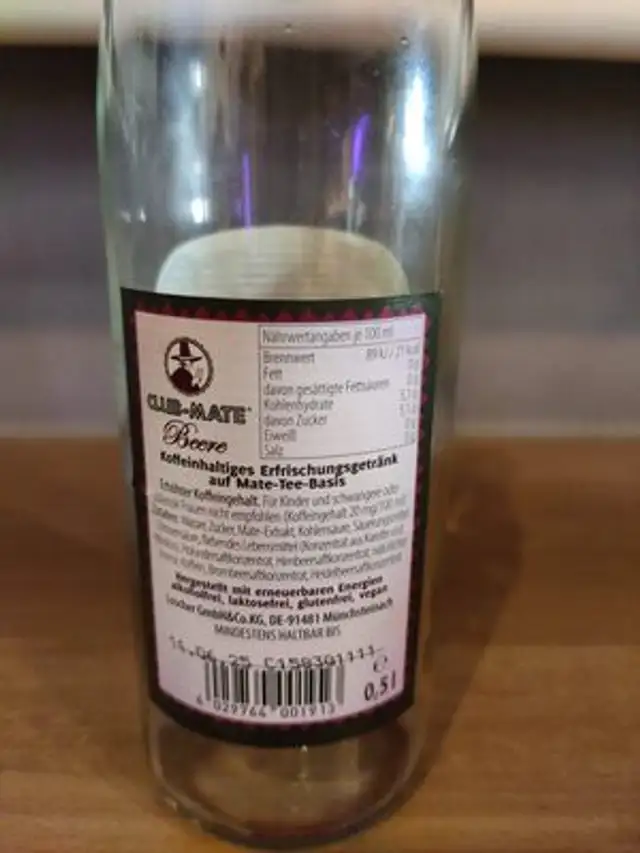 Club mate Beere ingredients label