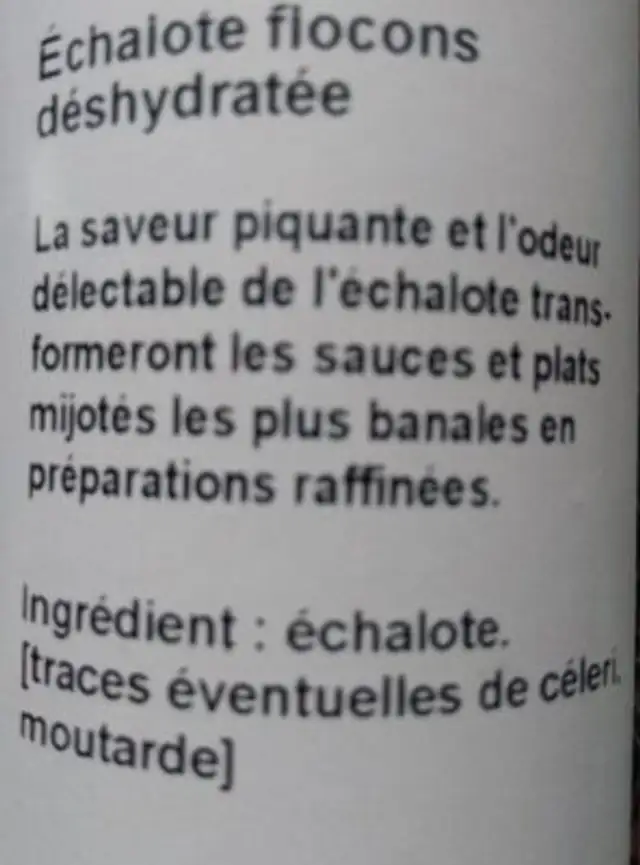 Columbia echalote en flocons nutrition facts table