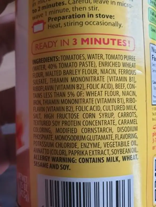 Ravioli tirelire ingredients label