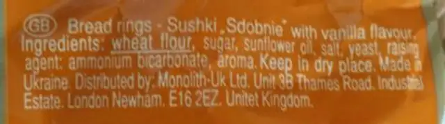 Hefegebäck Ringe ingredients label