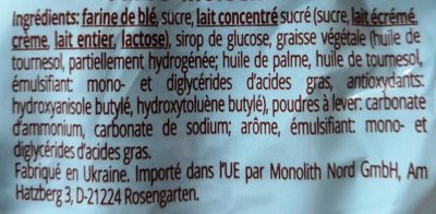 Gateau façon russe "Molochnie" ingredients label