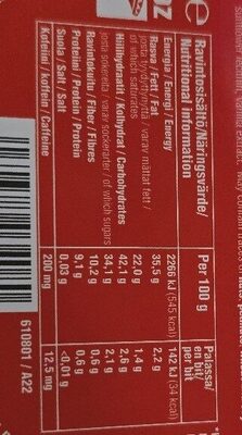 Scho-Ka-Kola nutrition facts table