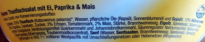 Feiner Thunfischsalat mit Ei, Paprika & Mais ingredients label