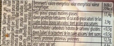 Filet de hareng nutrition facts table