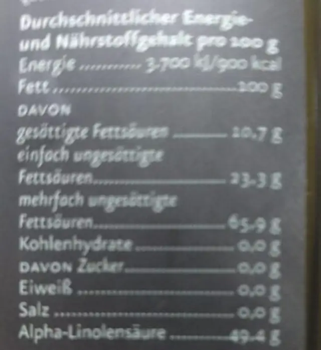 Leinöl Nativ nutrition facts table