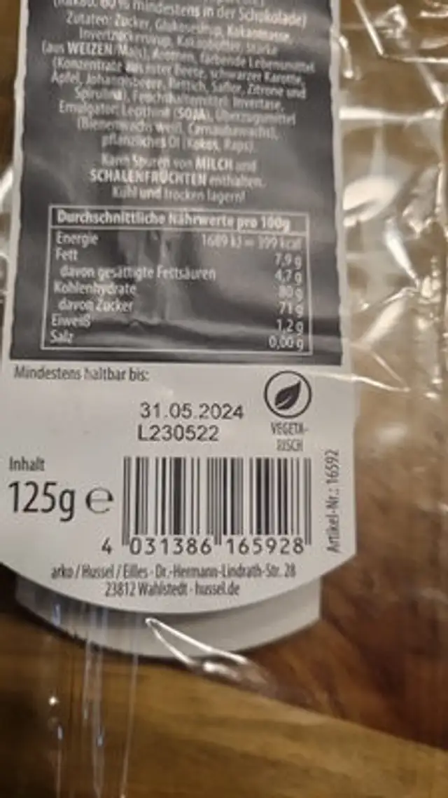 Süßes Cremeplätzchen ingredients label