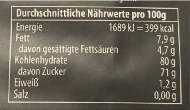 Süßes Cremeplätzchen nutrition facts table