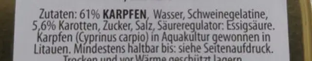 Karpfen in Gelee ingredients label