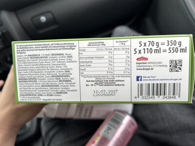 Plombir - Tutti Frutti ingredients label