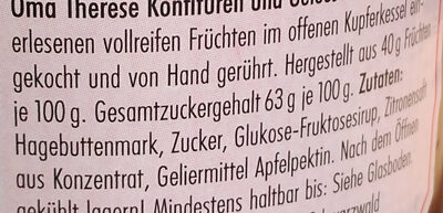 Hagebutte Konfitüre extra ingredients label