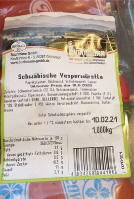 Schwäbische Vesperwurst front packaging