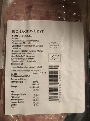 Bio- Jagdwurst ingredients label