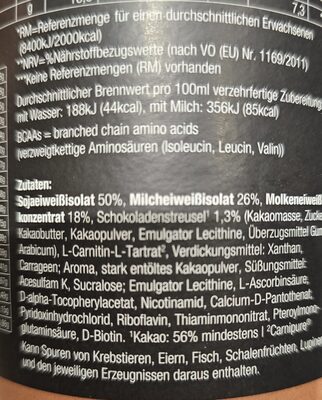 3K Protein Shake Stracciatella ingredients label