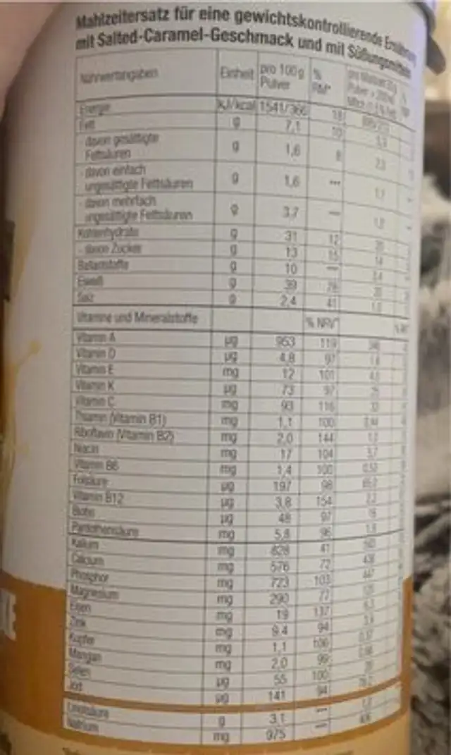 Layenberger slim shake nutrition facts table